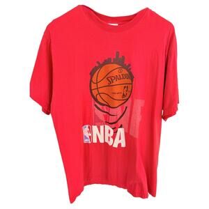 NBA Spalding Graphic T Shirt Mens XL Red Basketball Logo Short Sleeve Tee